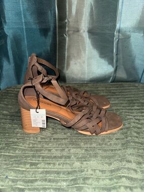 Maurices Brown Woven Ankle-Tie Block Heels